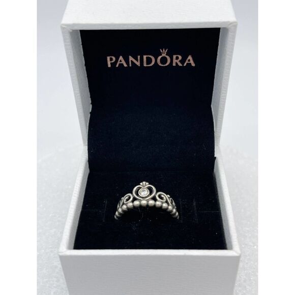 Vintage Sterling Silver Signed 925 ALE Pandora CZ Stone Heart Tiara Ring Size 6. - Picture 2 of 9